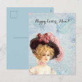 Victoriaans dame in gevederde Pet roze rozen paasf Feestdagenkaart (Voorkant / Achterkant)