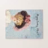 Victoriaans dame in gevederde Pet roze rozen paasf Legpuzzel (Horizontaal)