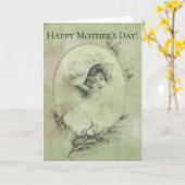 Victoriaans Dame in Groene het Patina van het Pet Kaart (Gele Bloem)