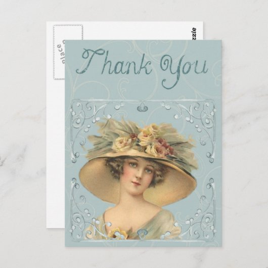 Victoriaans dame in groot pet - Dank u wel Briefkaart (Voorkant / Achterkant)