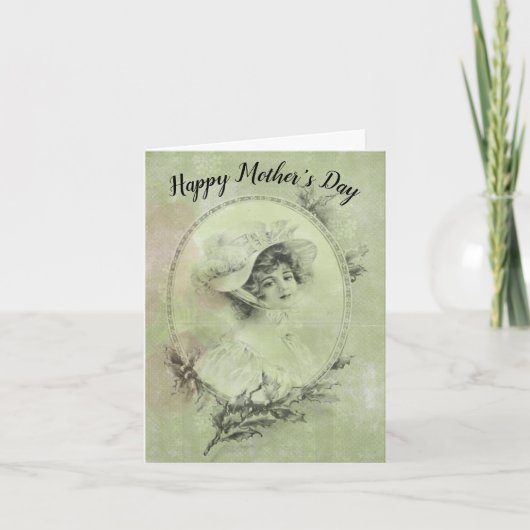Victoriaans Dame in het Groene Moederdag van het Feestdagen Kaart (Voorkant)