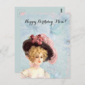 Victoriaans dame in het Pet met roze rozen Briefkaart (Voorkant / Achterkant)