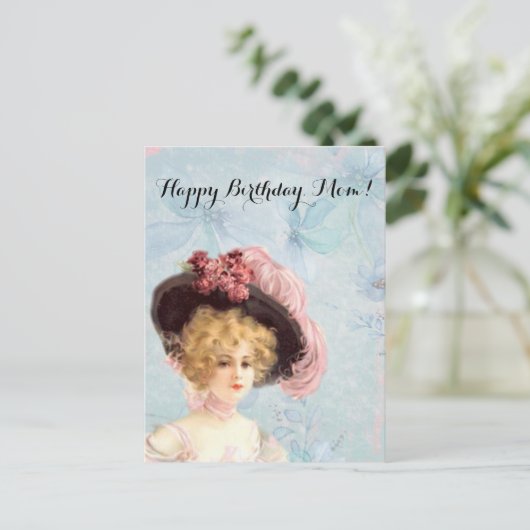 Victoriaans dame in het Pet met roze rozen Briefkaart (Staand voorkant)