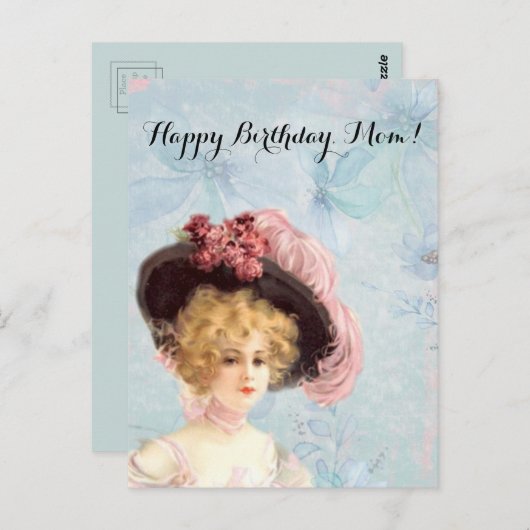 Victoriaans dame in het Pet met roze rozen Briefkaart (Voorkant / Achterkant)