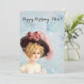 Victoriaans dame in het Pet met roze rozen Kaart (Staand voorkant)