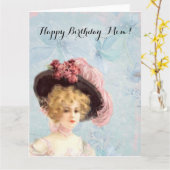 Victoriaans dame in het Pet met roze rozen Kaart (Gele Bloem)