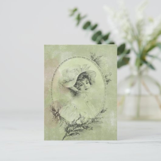 Victoriaans dame in Pet Verdigris Green Briefkaart (Staand voorkant)