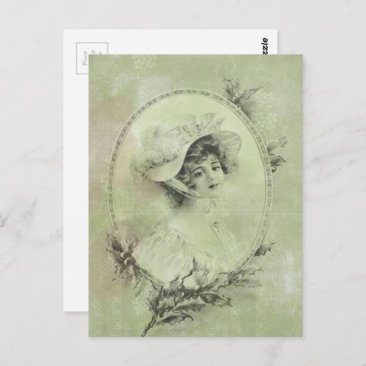 Victoriaans dame in Pet Verdigris Green Briefkaart (Voorkant / Achterkant)