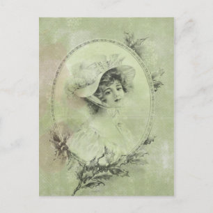 Victoriaans dame in Pet Verdigris Green Briefkaart
