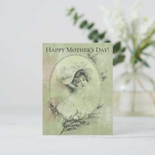 Victoriaans dame in Pet Verdigris Green Briefkaart (Staand voorkant)