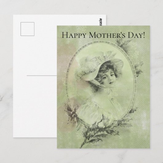 Victoriaans dame in Pet Verdigris Green Briefkaart (Voorkant / Achterkant)