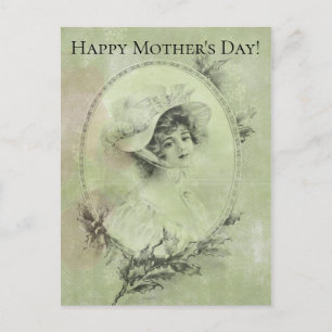 Victoriaans dame in Pet Verdigris Green Briefkaart