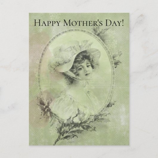 Victoriaans dame in Pet Verdigris Green Briefkaart (Voorkant)