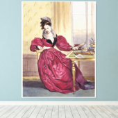 Victoriaans Dame in Rood - Elegante  Kunstdruk Canvas Afdruk (Insitu (Houten vloer))