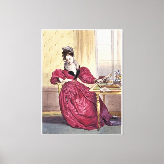 Victoriaans Dame in Rood - Elegante  Kunstdruk Canvas Afdruk (Voorkant)