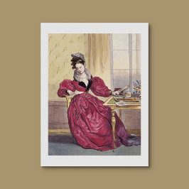 Victoriaans Dame in Rood - Elegante  Kunstdruk Poster