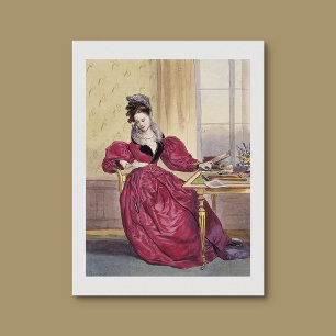 Victoriaans Dame in Rood - Elegante Kunstdruk Poster