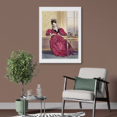 Victoriaans Dame in Rood - Elegante Kunstdruk Poster