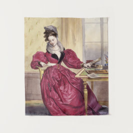 Victoriaans Dame in Rood - Elegante  Kunstdruk Wandkleed