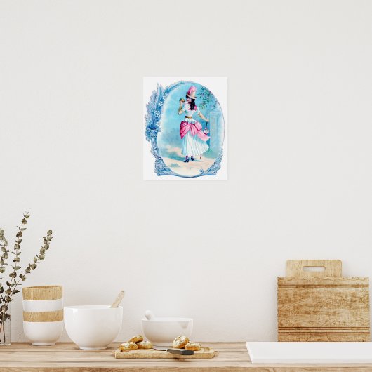 Victoriaans dame in roze Art Print (Keuken)