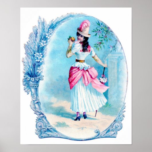 Victoriaans dame in roze Art Print (Voorkant)