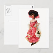 Victoriaans dame in roze dress briefkaart (Voorkant / Achterkant)