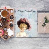 Victoriaans Dame in Roze Gevederde Petten Moederda Briefkaart