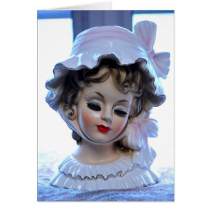 Victoriaans dame in Ruffled Bonnet Head Vase Girly