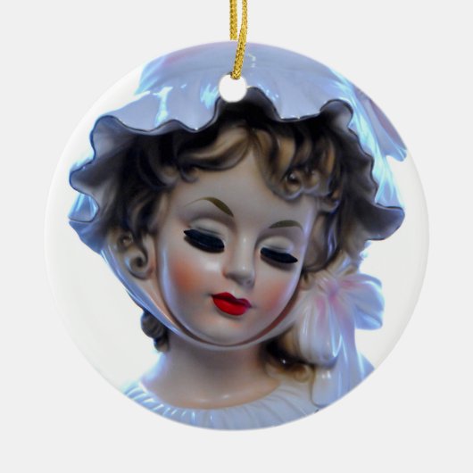 Victoriaans dame in Ruffled Bonnet Head Vase Sweet Keramisch Ornament (Voorkant)