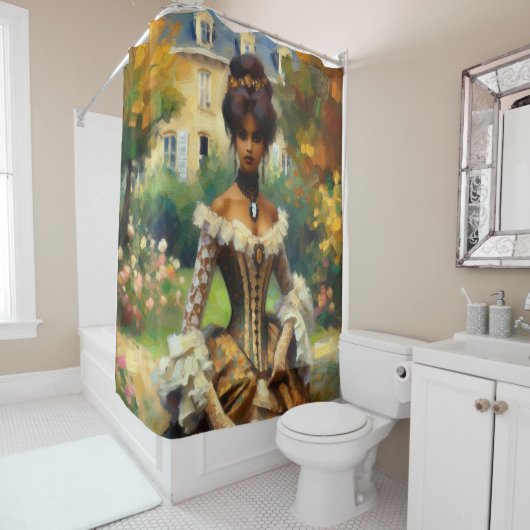 Victoriaans dame in tuin douchegordijn (In situ)