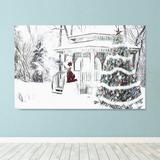  Victoriaans dame in winterparktekening Can Canvas Afdruk (Insitu (Houten vloer))