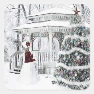  Victoriaans dame in winterparktekening Vierkante Sticker