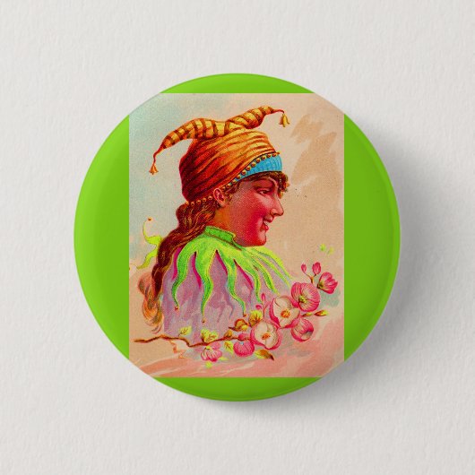 Victoriaans dame jester ronde button 5,7 cm (Voorkant)