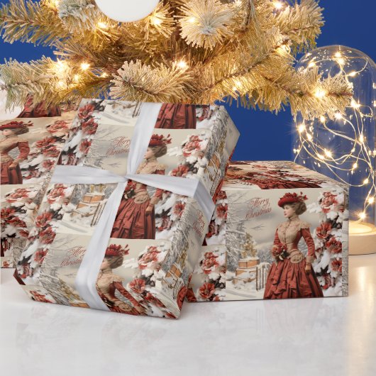 Victoriaans dame kerst cadeaupapier (Feestdagen)