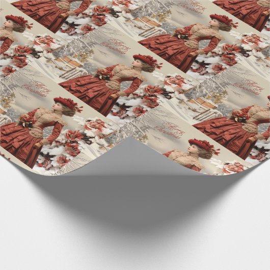 Victoriaans dame kerst cadeaupapier (Hoek)