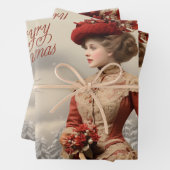 Victoriaans dame kerst inpakpapier vel (In situ)