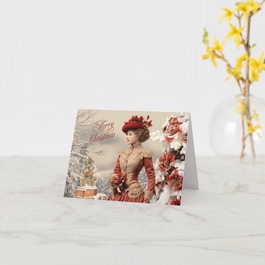 Victoriaans dame kerst kaart (Gele Bloem)