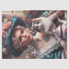 Victoriaans dame met blauw Pet en kattenweefselpap Tissuepapier