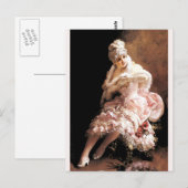 Victoriaans dame met bloemen en maskerschilderij briefkaart (Voorkant / Achterkant)