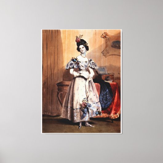 Victoriaans dame met bloemenversieringen - Elegan Canvas Afdruk (Voorkant)