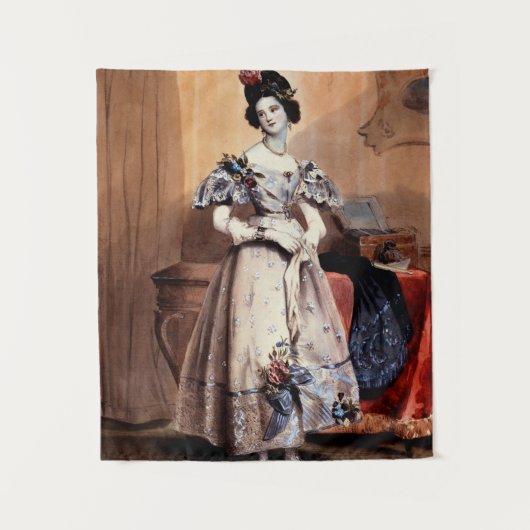 Victoriaans dame met bloemenversieringen - Elegan Wandkleed (Voorkant)