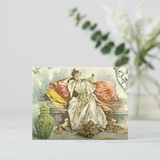 Victoriaans dame met boek uit een tijdschrift uit  briefkaart (Staand voorkant)