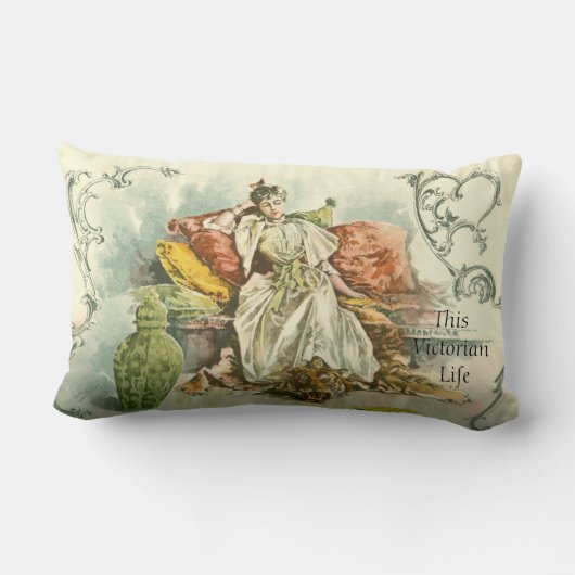 Victoriaans dame met boek uit een tijdschrift uit  kussen (Achterkant)