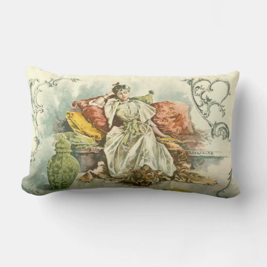 Victoriaans dame met boek uit een tijdschrift uit  kussen (Voorkant)