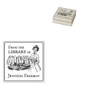  Victoriaans dame met boeken Ex Libris Rubberstempel (Gestempeld)