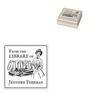 Victoriaans dame met boeken Ex Libris Rubberstempel