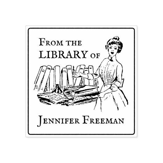  Victoriaans dame met boeken Ex Libris Rubberstempel (Afrduk)