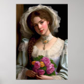  Victoriaans dame met boeket van Rozen Poster (Voorkant)