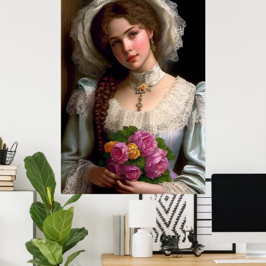  Victoriaans dame met boeket van Rozen Poster (Thuiskantoor)