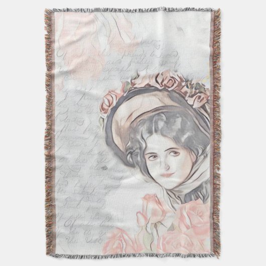 Victoriaans dame met Bonet en rozen Deken (Voorkant Verticaal)